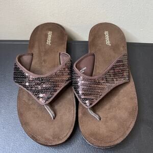 Speedo Thong Sandals Womens Size 10 Brown Sequin Comfort Flip Flops